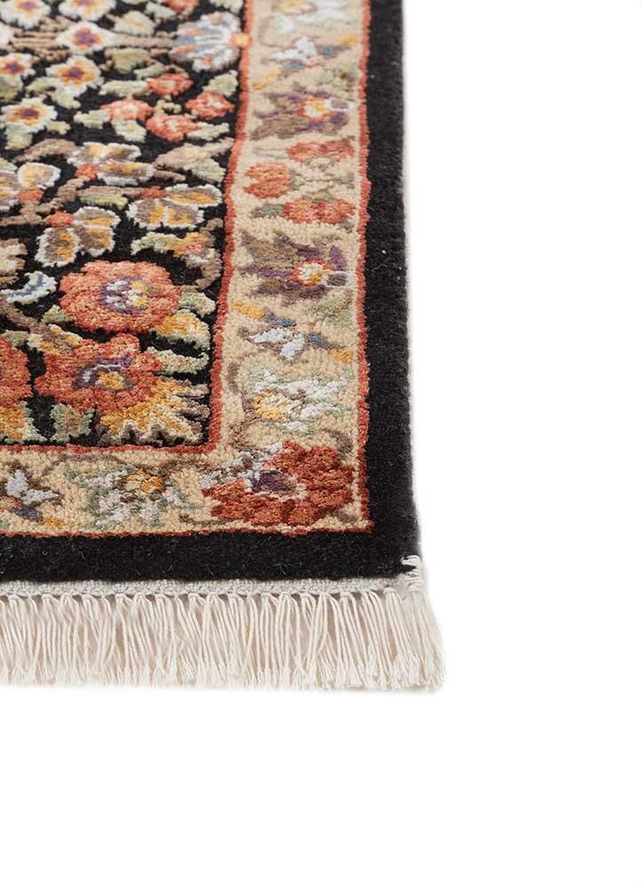 aurora grey and black wool and silk hand knotted Rug - Corner