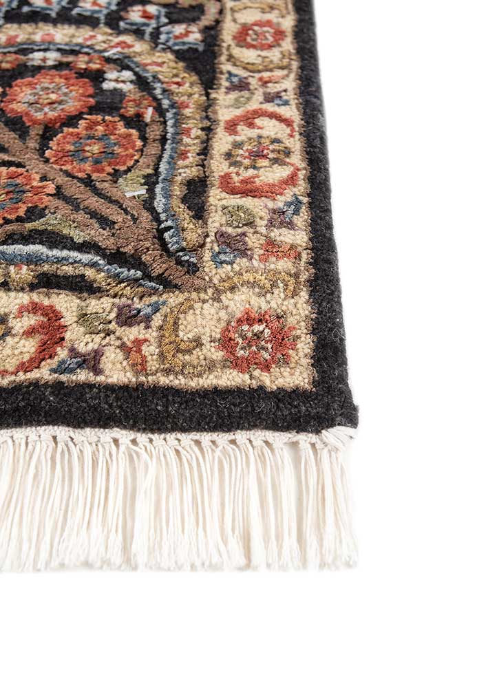 aurora grey and black wool and silk hand knotted Rug - Corner