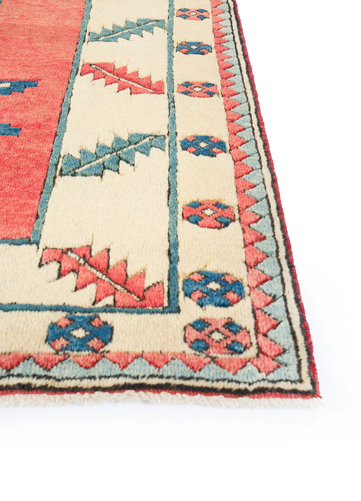 nuray red and orange wool hand knotted Rug - Corner