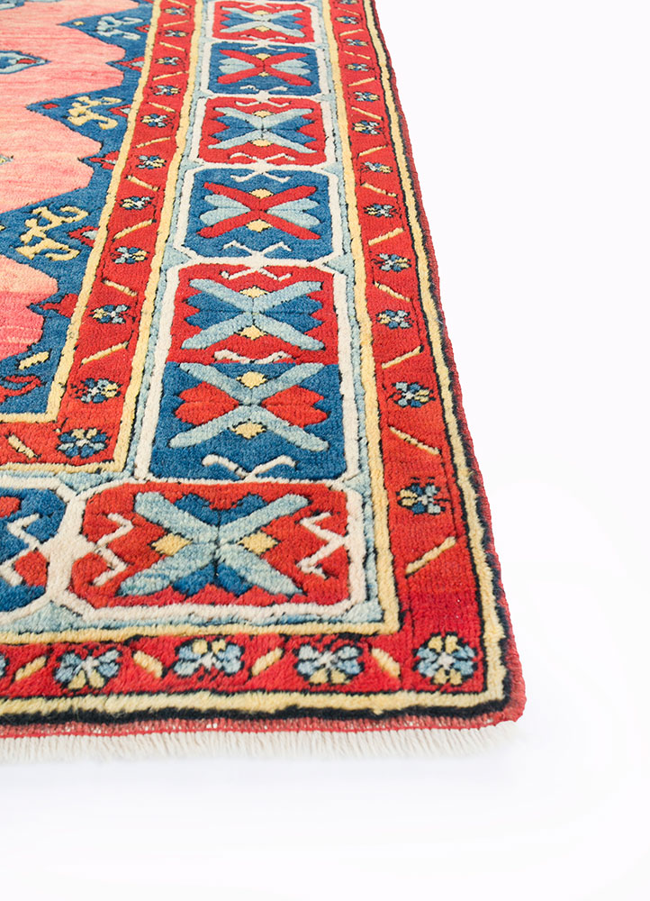 nuray red and orange wool hand knotted Rug - Corner