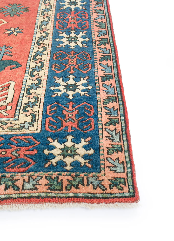 nuray red and orange wool hand knotted Rug - Corner