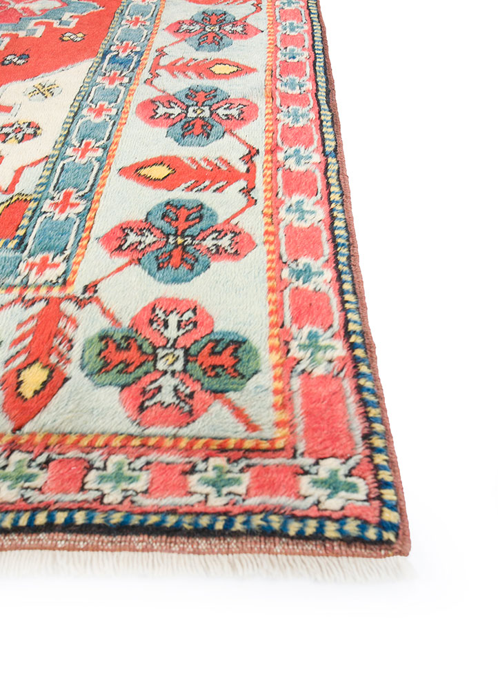 nuray red and orange wool hand knotted Rug - Corner