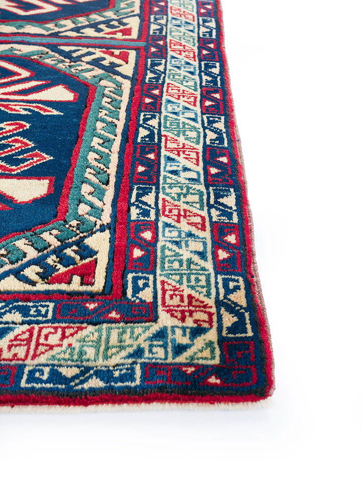 nuray blue wool hand knotted Rug - Corner