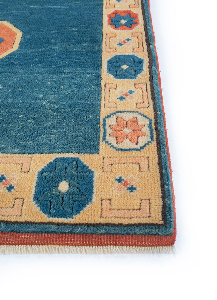 nuray blue wool hand knotted Rug - Corner