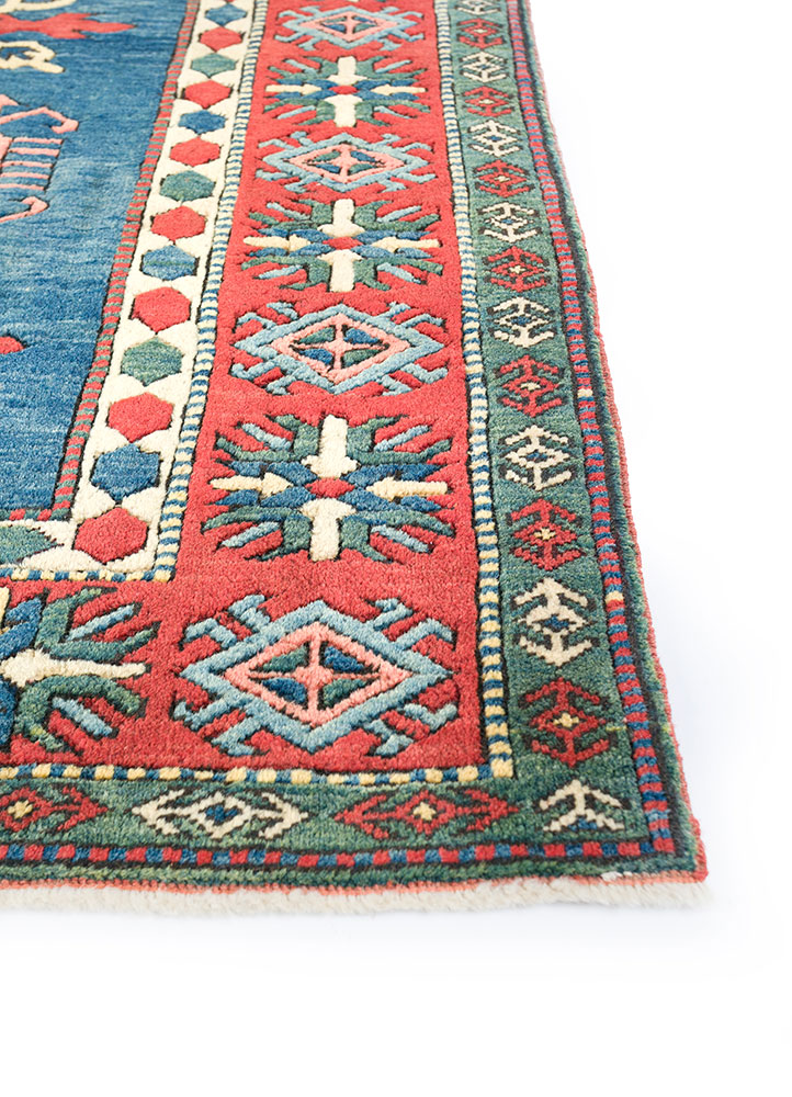 nuray blue wool hand knotted Rug - Corner