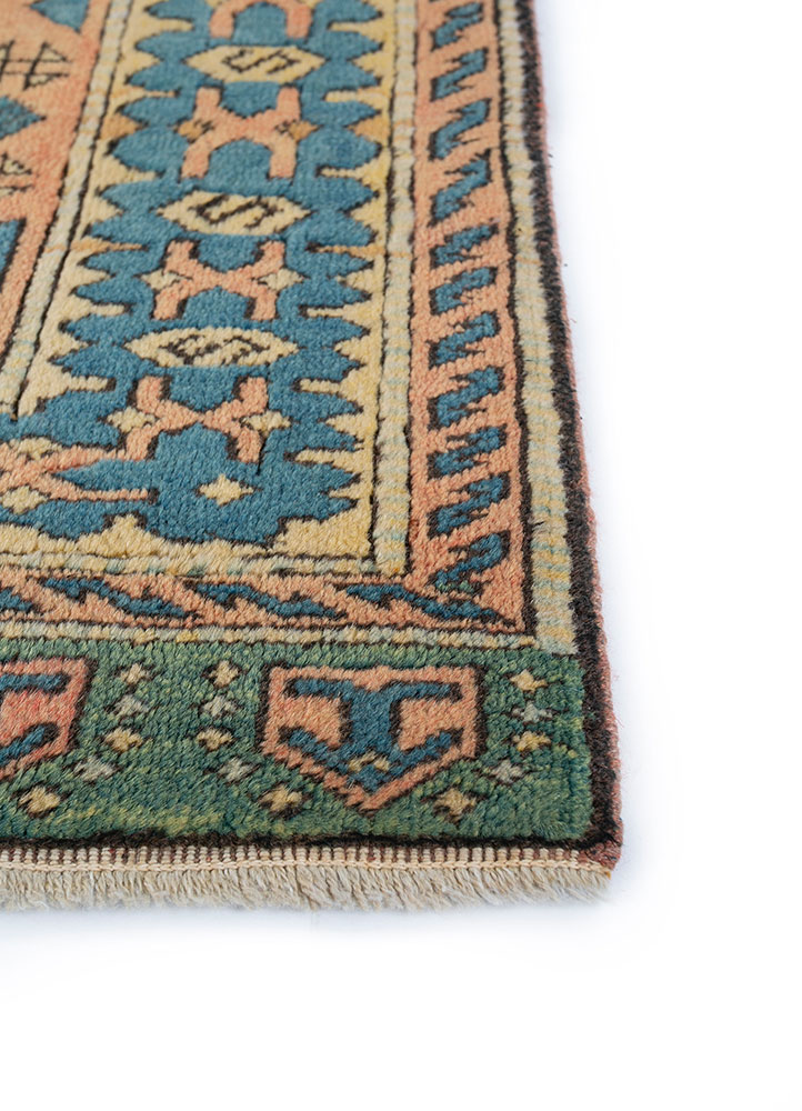 nuray blue wool hand knotted Rug - Corner