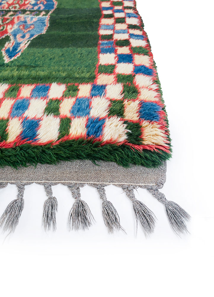 nuray green wool hand knotted Rug - Corner
