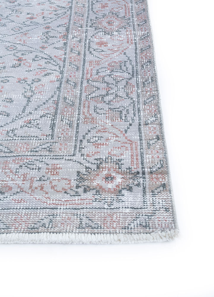 vintage grey and black wool hand knotted Rug - Corner
