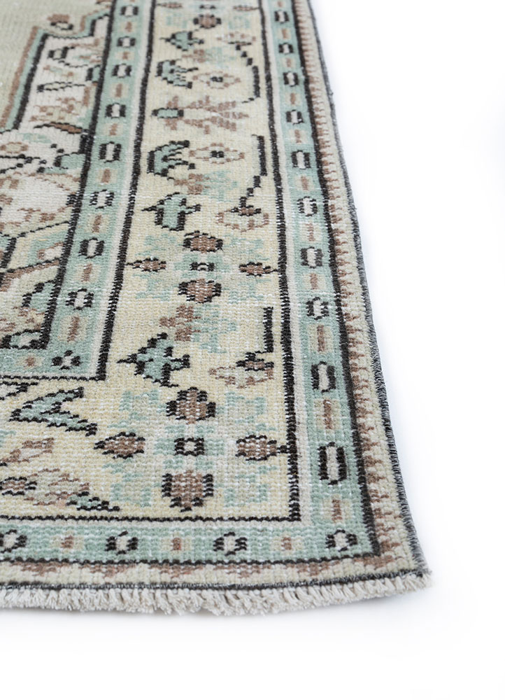 vintage grey and black wool hand knotted Rug - Corner