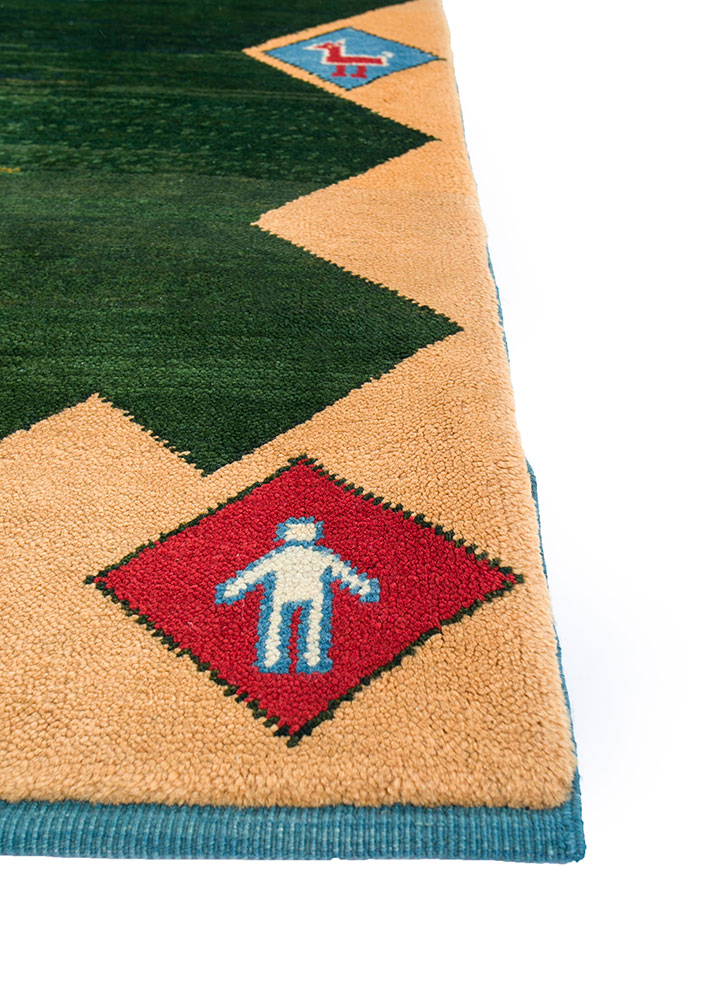 nuray green wool hand knotted Rug - Corner