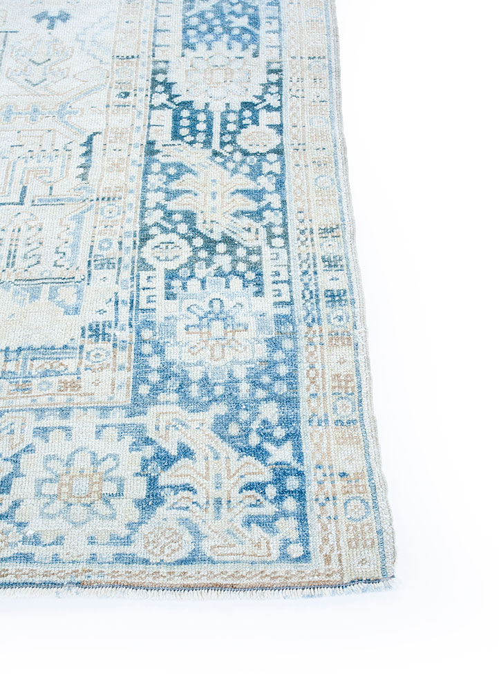 aalam blue wool hand knotted Rug - Corner