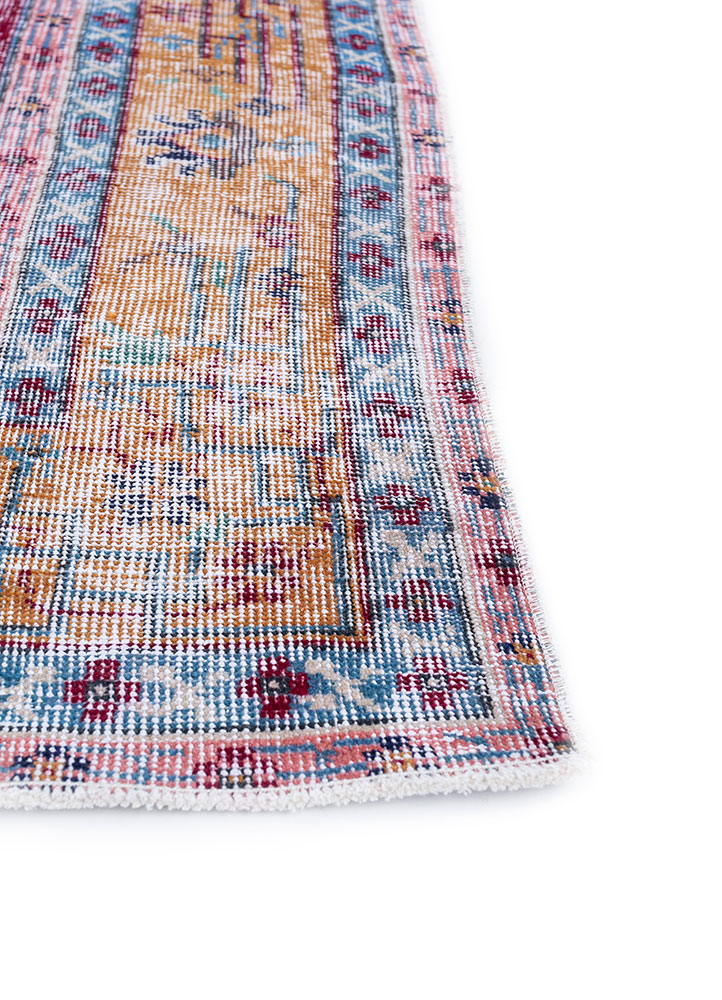 vintage red and orange wool hand knotted Rug - Corner