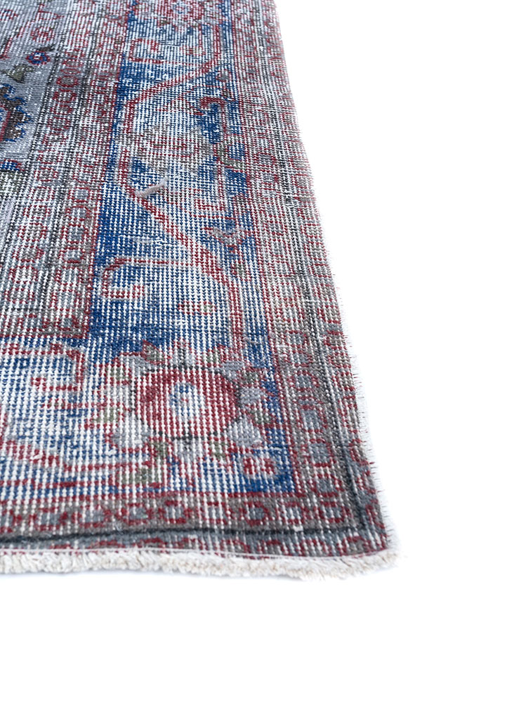 vintage grey and black wool hand knotted Rug - Corner
