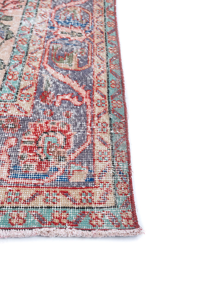 vintage red and orange wool hand knotted Rug - Corner