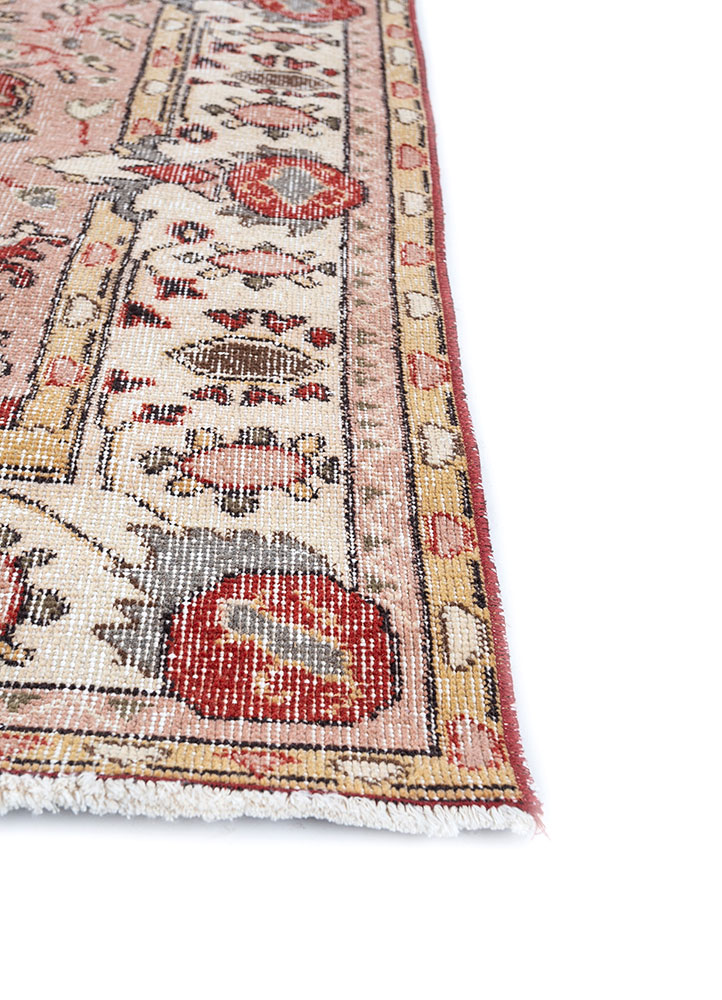 vintage red and orange wool hand knotted Rug - Corner