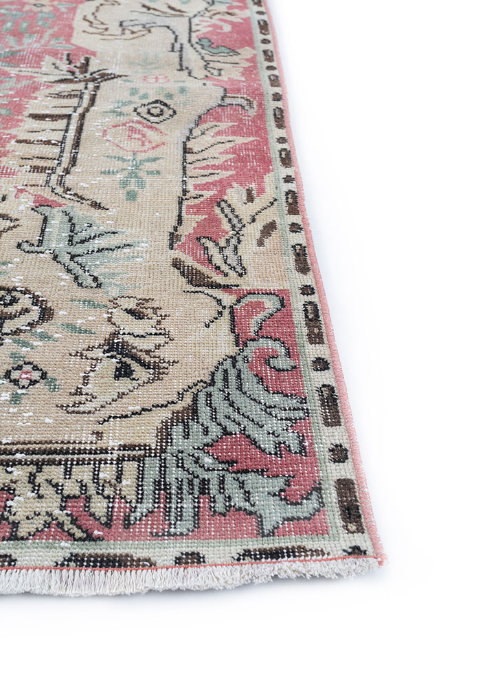 vintage red and orange wool hand knotted Rug - Corner