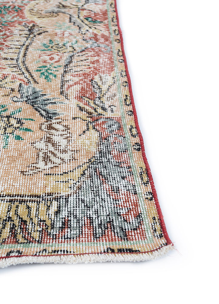 vintage red and orange wool hand knotted Rug - Corner