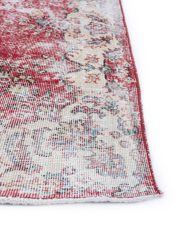 vintage red and orange wool hand knotted Rug - Corner