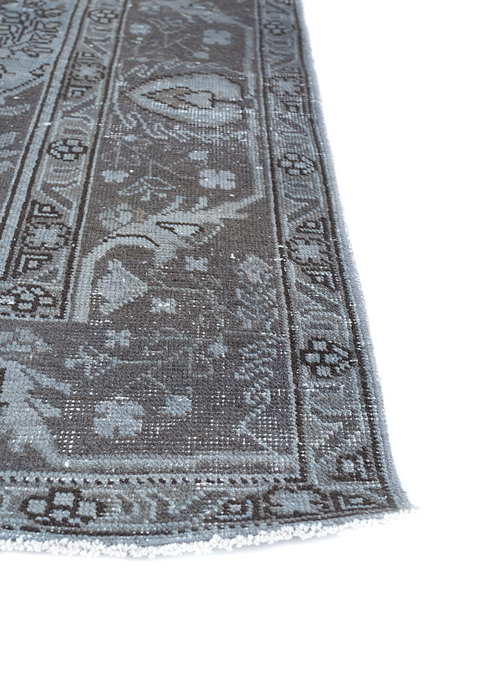 vintage grey and black wool hand knotted Rug - Corner