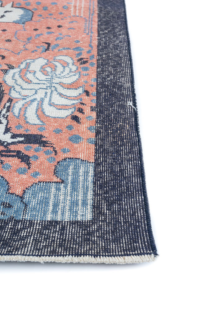 vintage red and orange wool hand knotted Rug - Corner