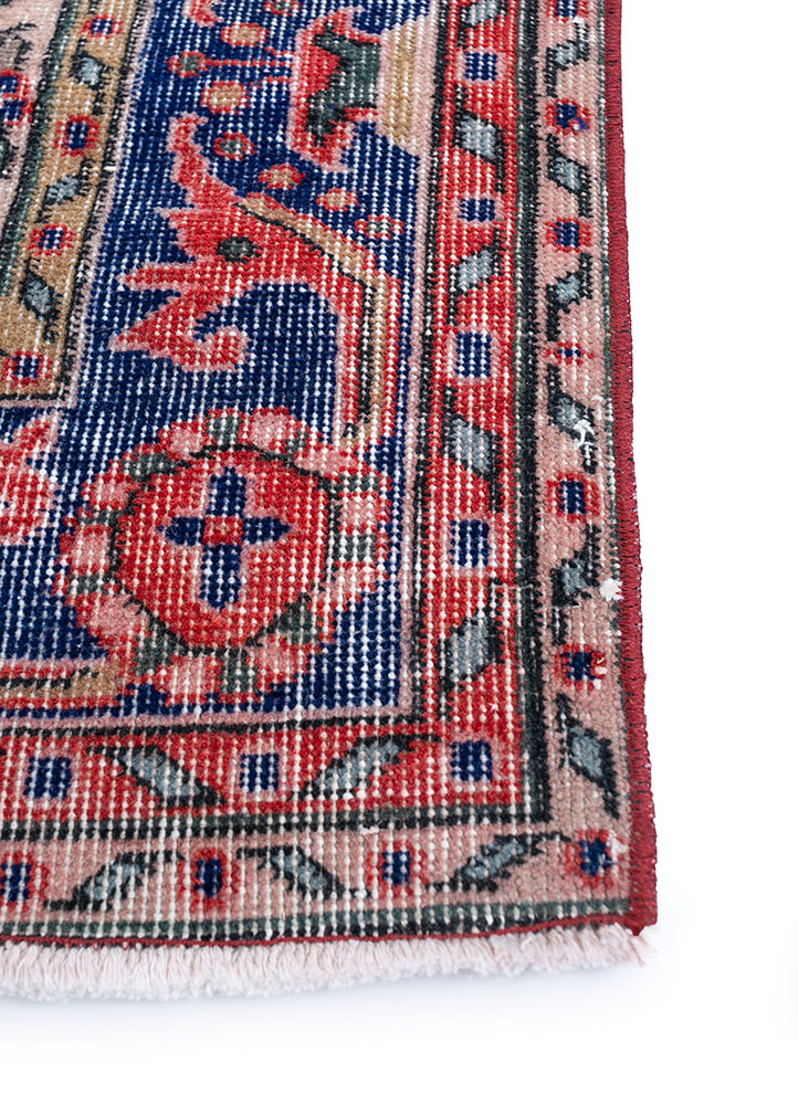 vintage red and orange wool hand knotted Rug - Corner