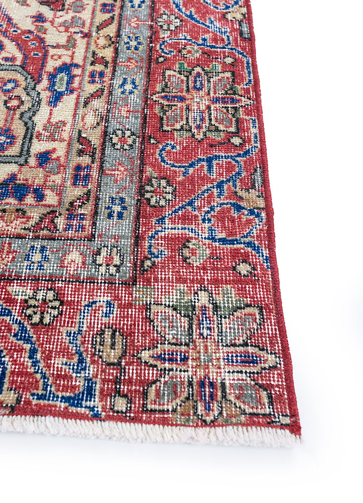 vintage blue wool hand knotted Rug - Corner