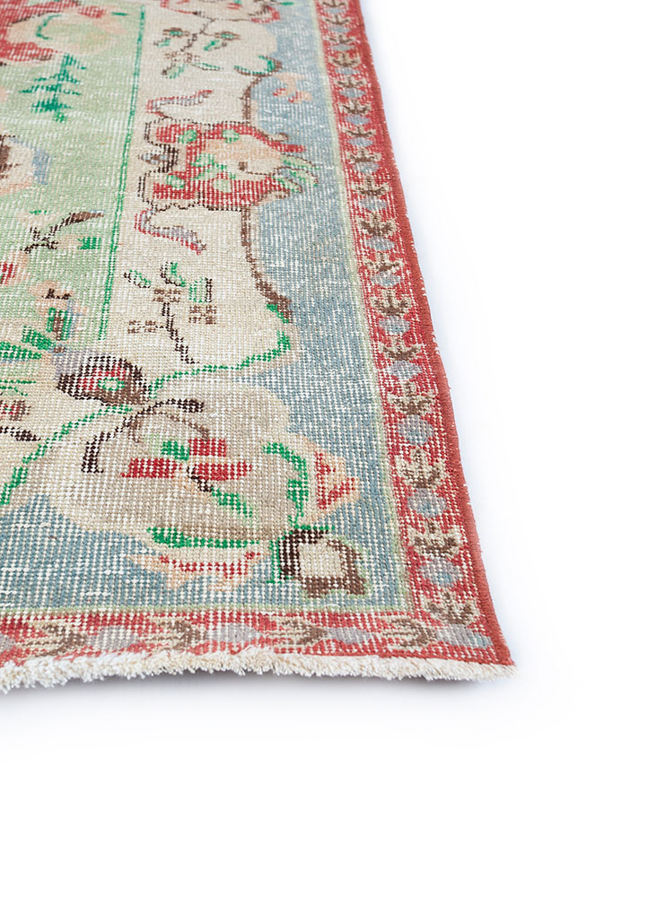 vintage red and orange wool hand knotted Rug - Corner