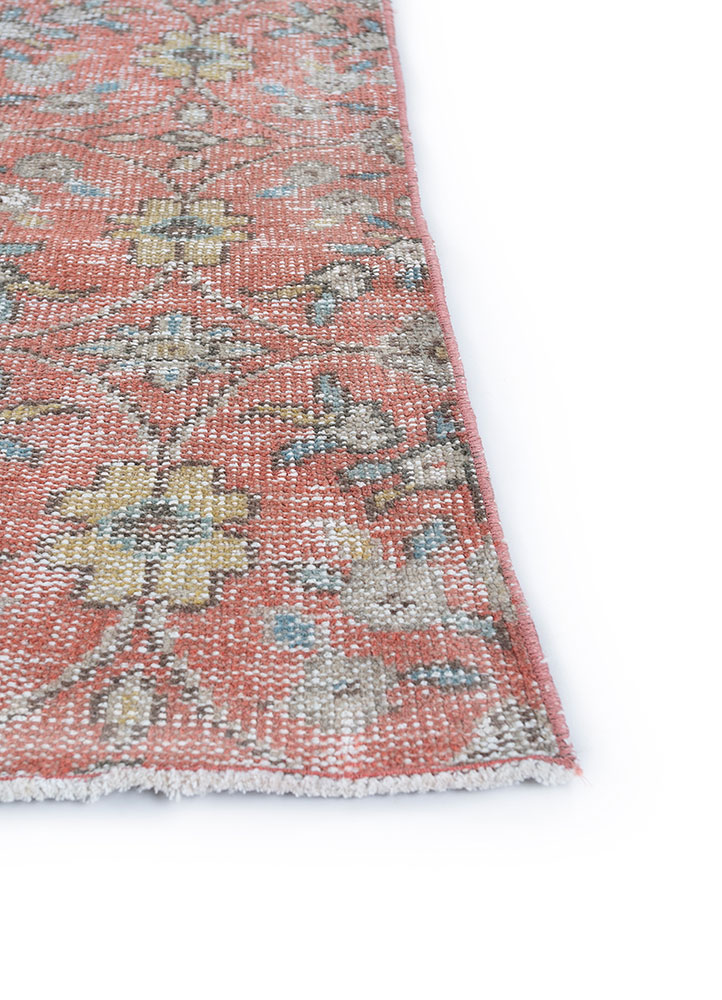 vintage red and orange wool hand knotted Rug - Corner