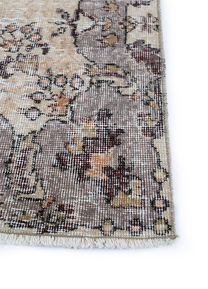 vintage grey and black wool hand knotted Rug - Corner