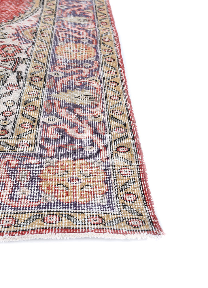 vintage red and orange wool hand knotted Rug - Corner
