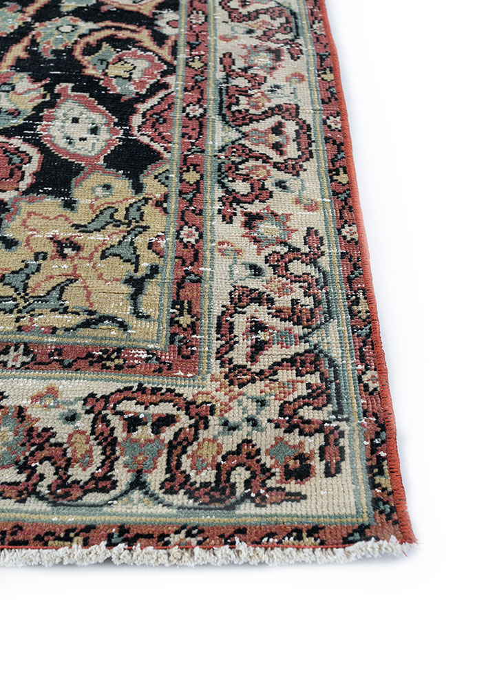 vintage grey and black wool hand knotted Rug - Corner