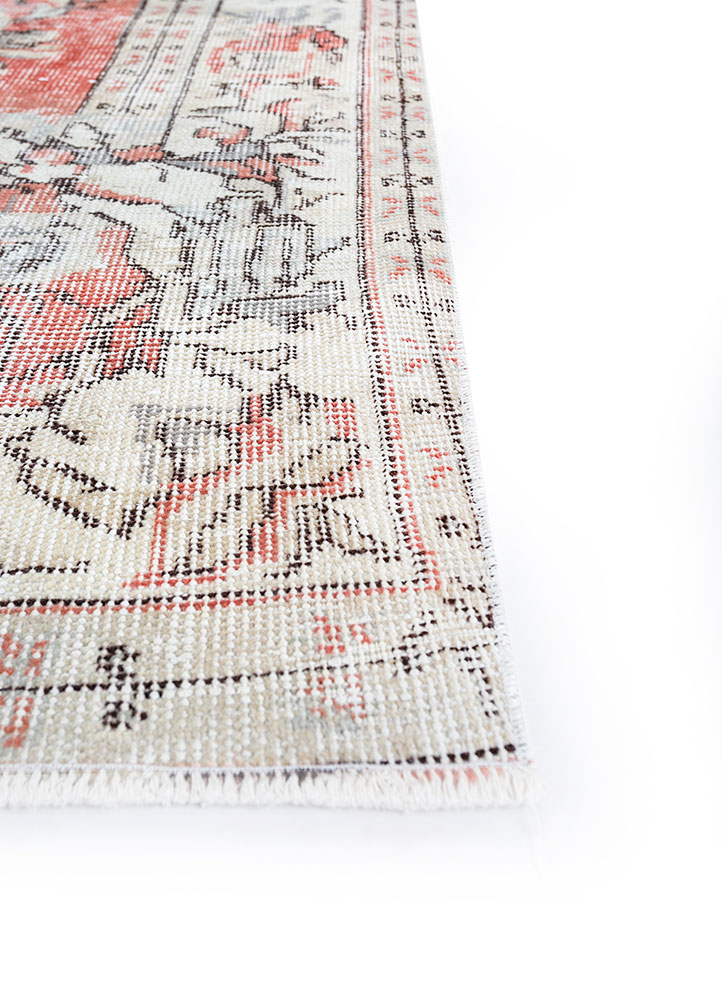 vintage red and orange wool hand knotted Rug - Corner