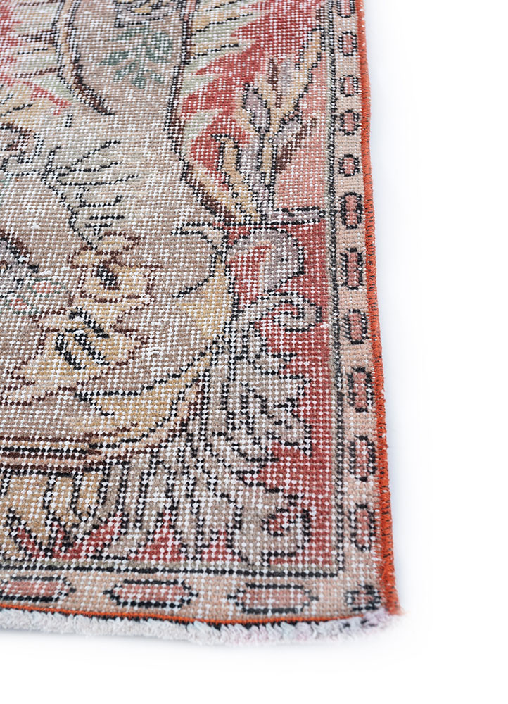 vintage red and orange wool hand knotted Rug - Corner