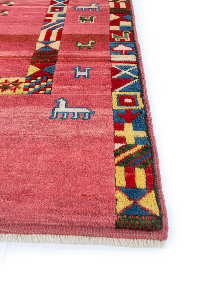 nuray red and orange wool hand knotted Rug - Corner
