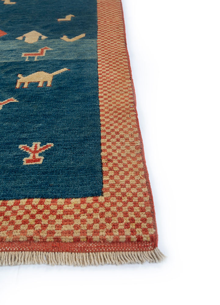 nuray blue wool hand knotted Rug - Corner