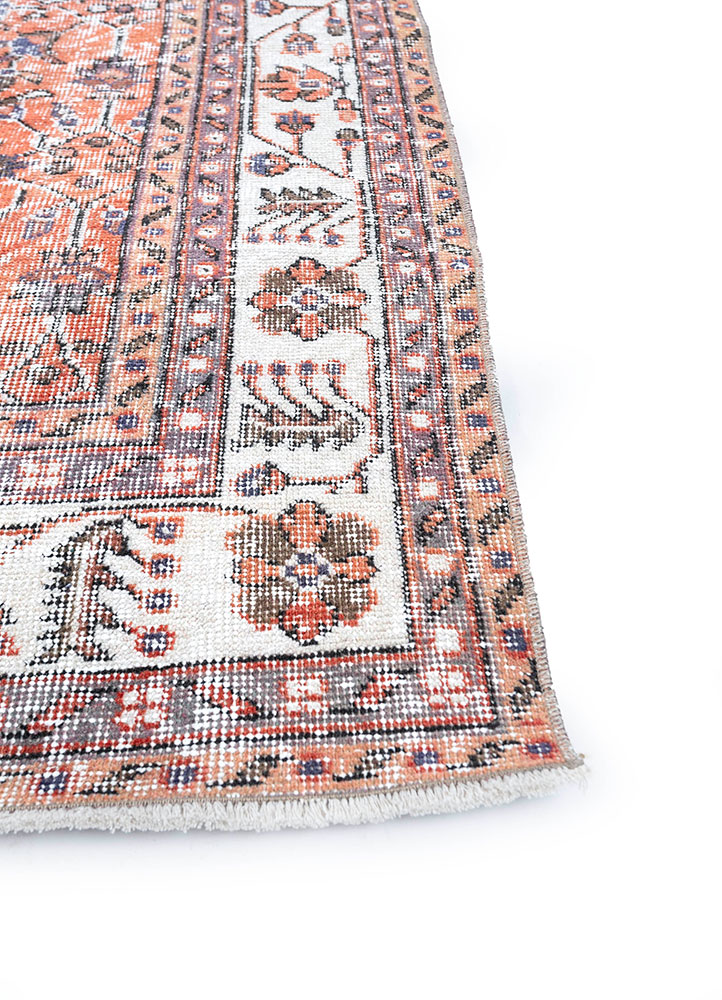vintage red and orange wool hand knotted Rug - Corner