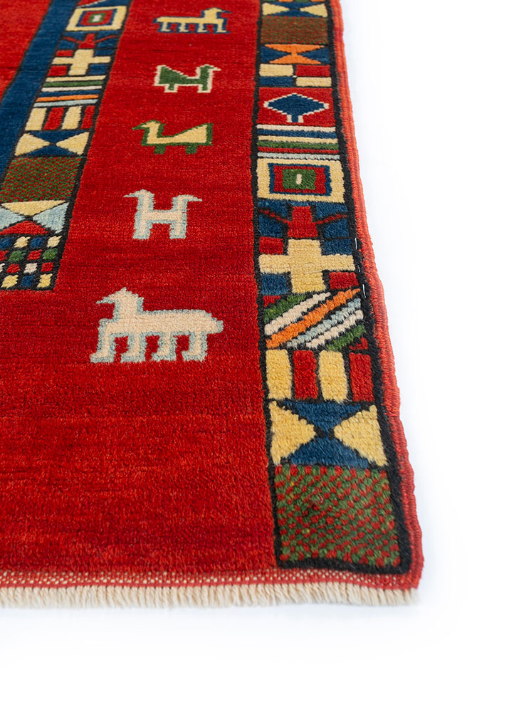 nuray red and orange wool hand knotted Rug - Corner