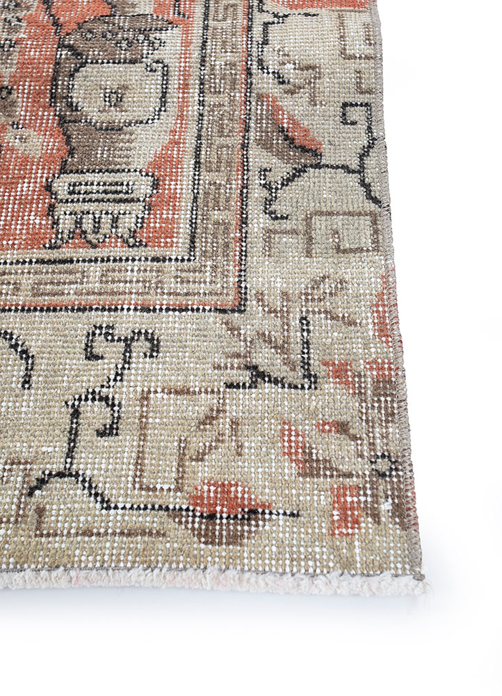 vintage red and orange wool hand knotted Rug - Corner