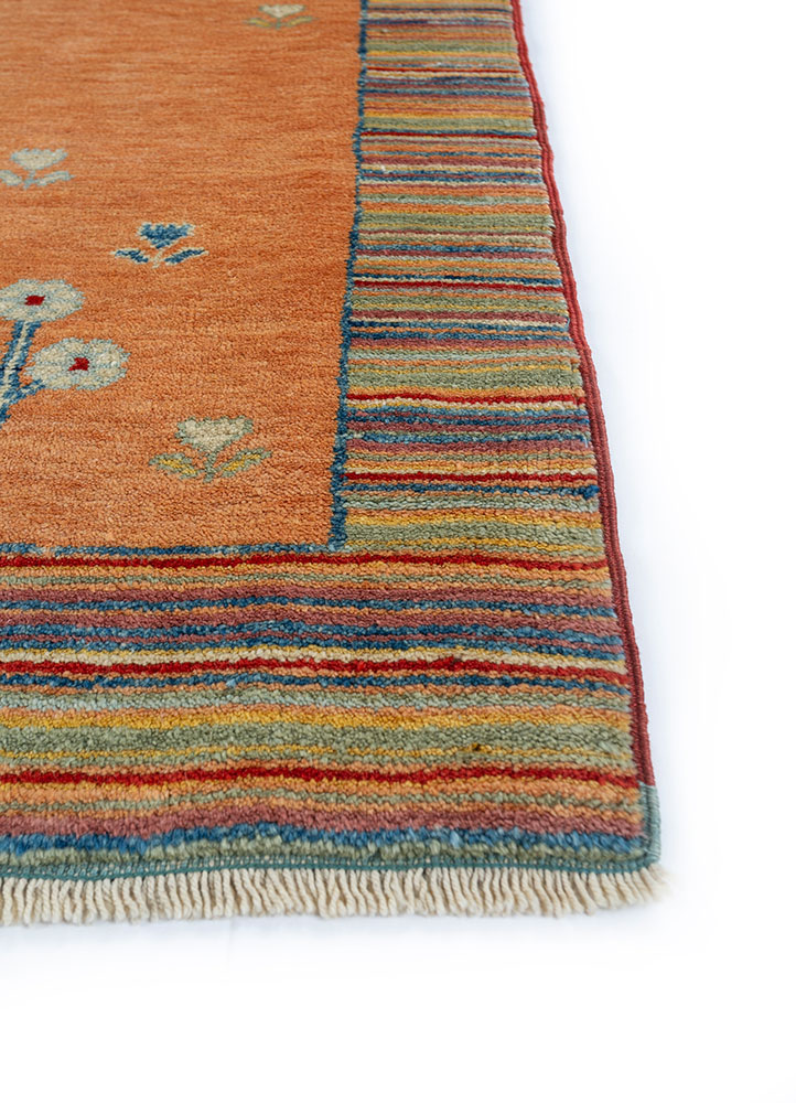 nuray red and orange wool hand knotted Rug - Corner