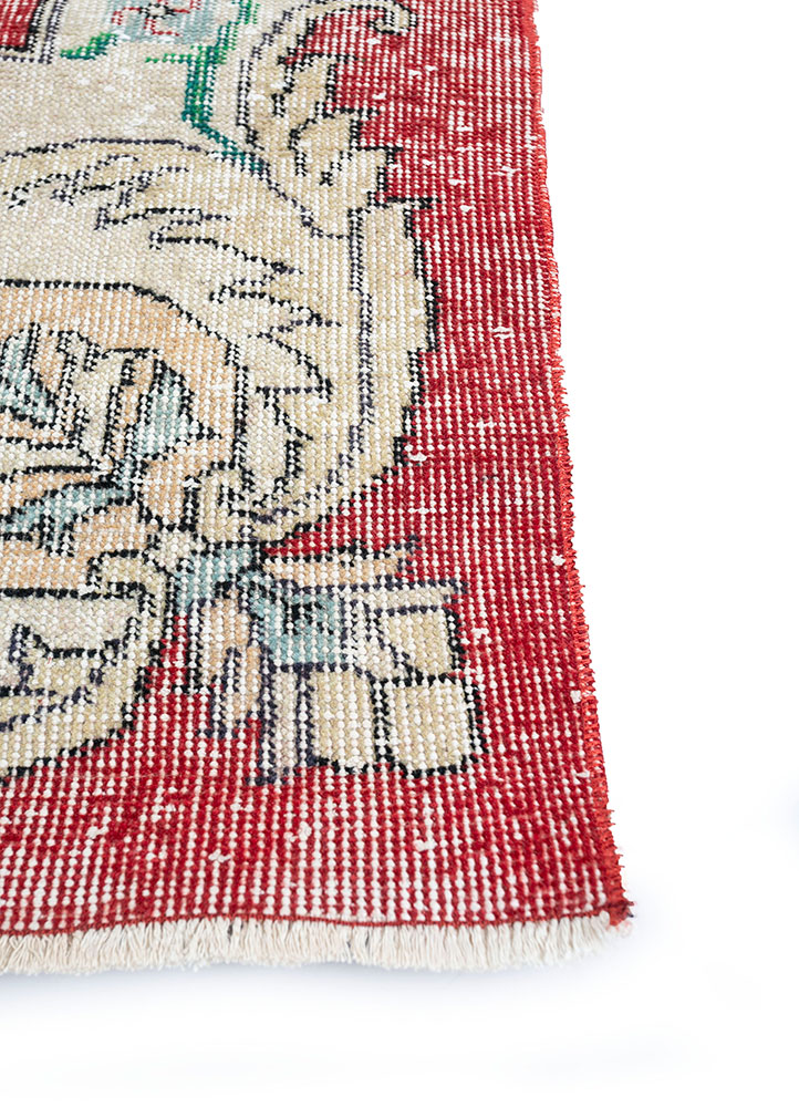 vintage red and orange wool hand knotted Rug - Corner
