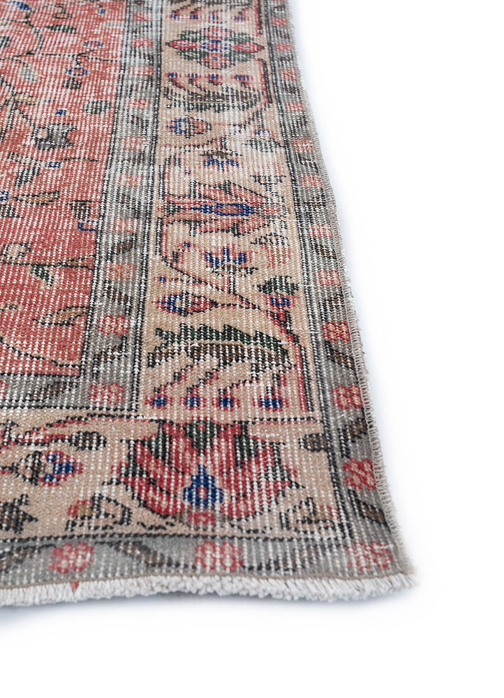 vintage red and orange wool hand knotted Rug - Corner