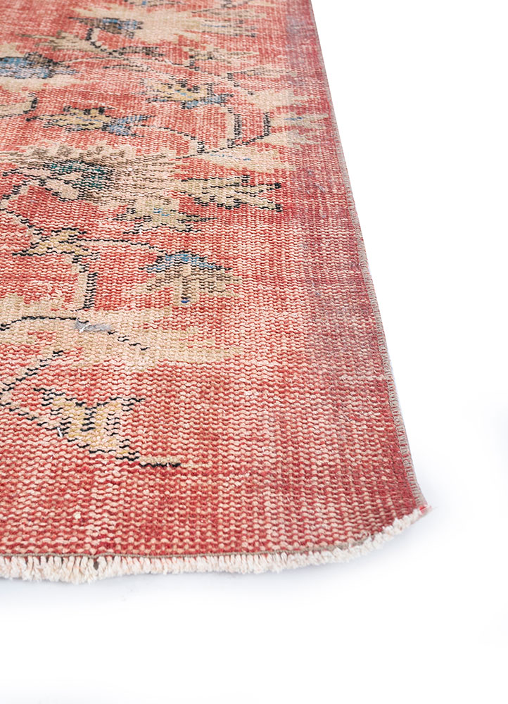 vintage red and orange wool hand knotted Rug - Corner