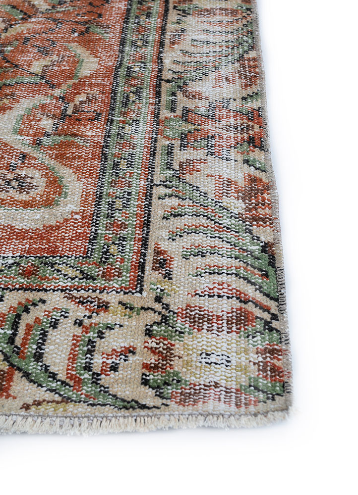 vintage red and orange wool hand knotted Rug - Corner