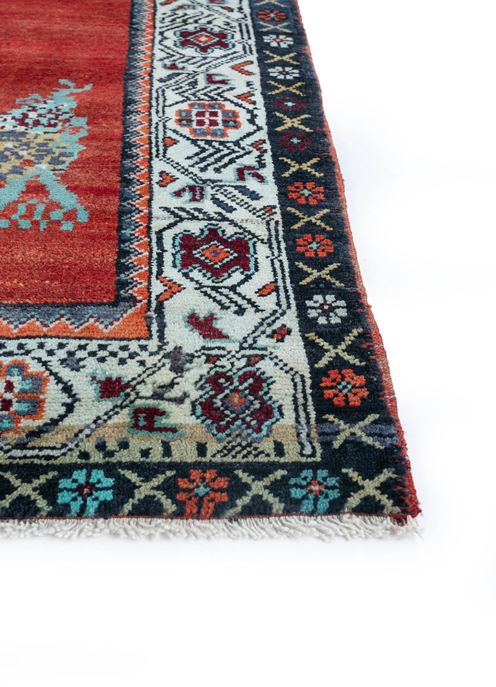 nuray red and orange wool hand knotted Rug - Corner