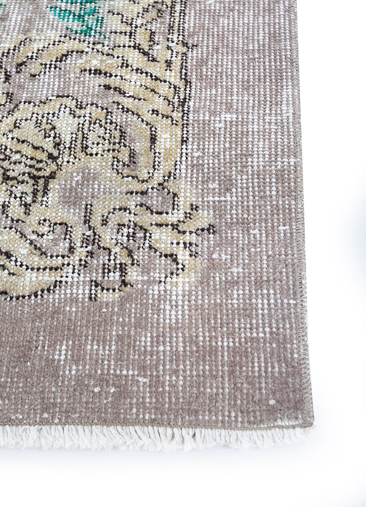 vintage grey and black wool hand knotted Rug - Corner
