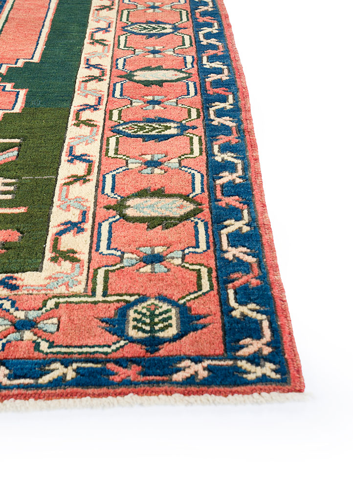 nuray red and orange wool hand knotted Rug - Corner