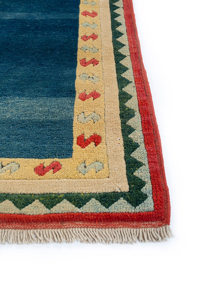 nuray blue wool hand knotted Rug - Corner