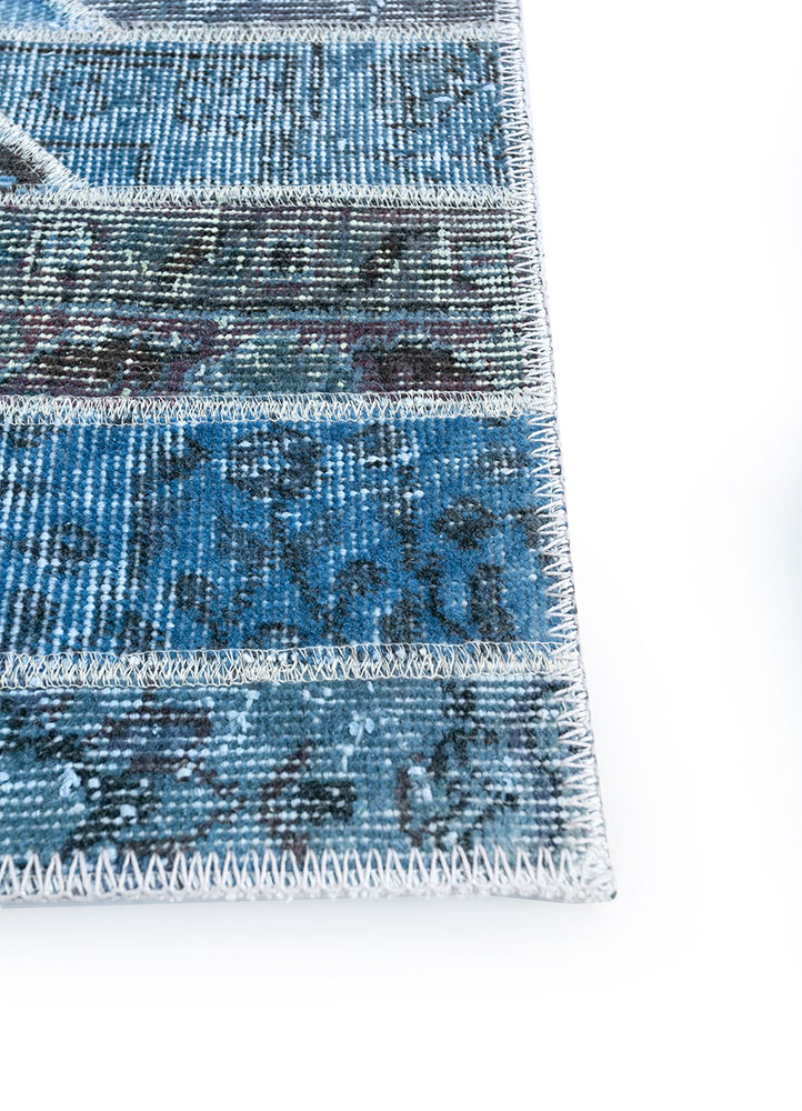 provenance blue wool hand knotted Rug - Corner