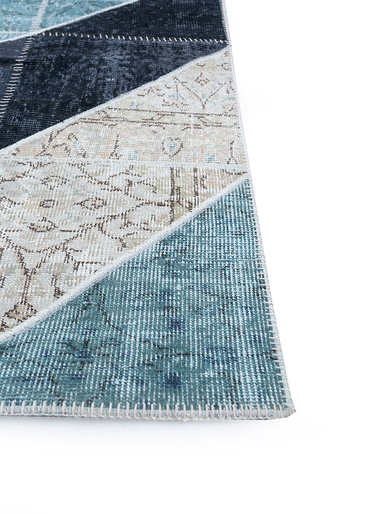 provenance blue wool hand knotted Rug - Corner