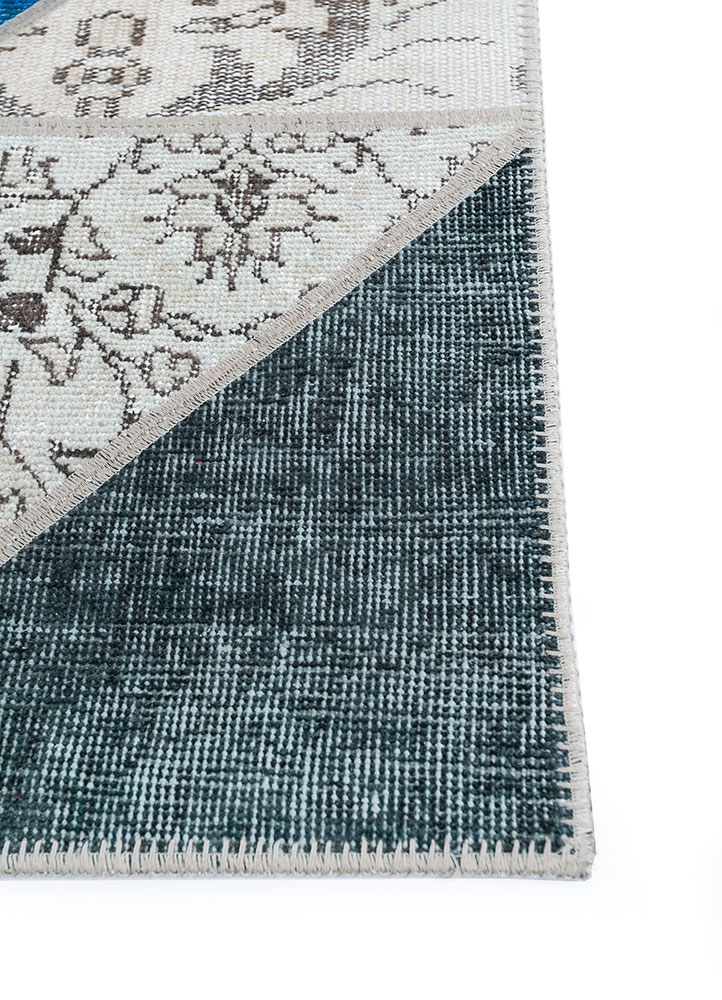provenance blue wool hand knotted Rug - Corner